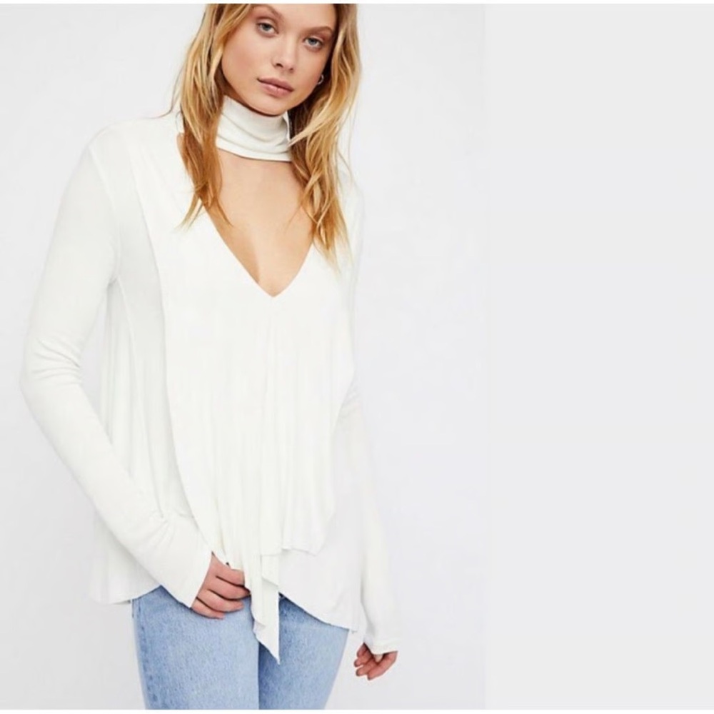 Free people ivory uptown turtleneck ribbed long sleeve‎ top size XS